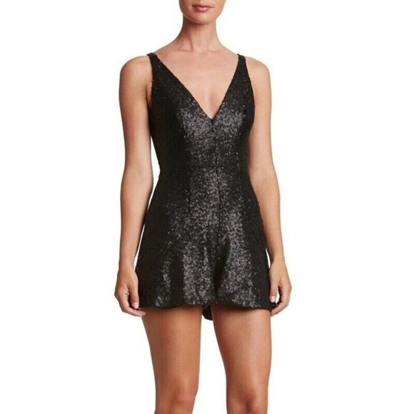 Dress The Population Blake Sequin Romper Black Women’s Size M NEW Party Evening - Picture 1 of 12